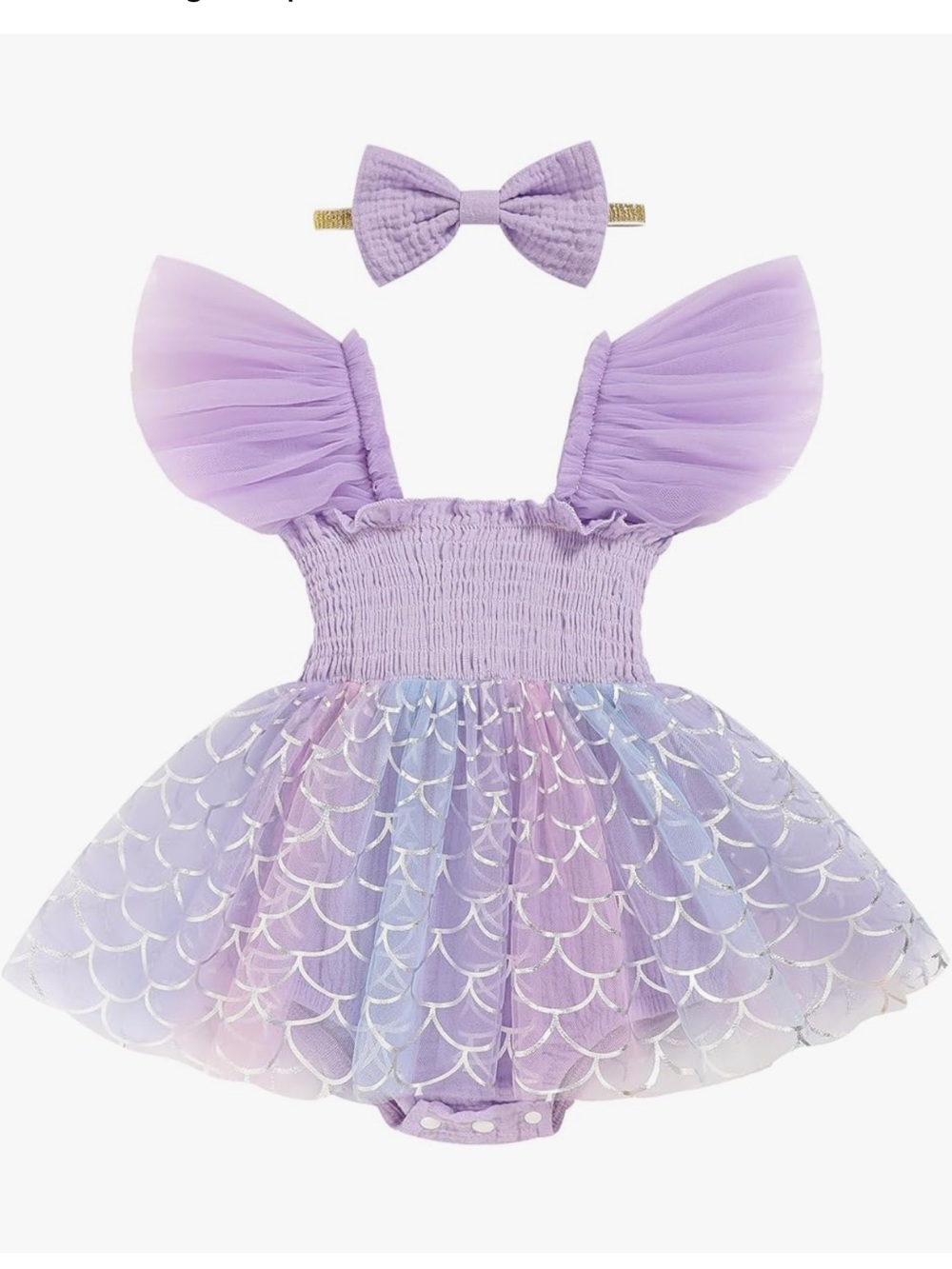 Lilac Mermaid Tulle Ruffled Infant Dress with Bow Headband